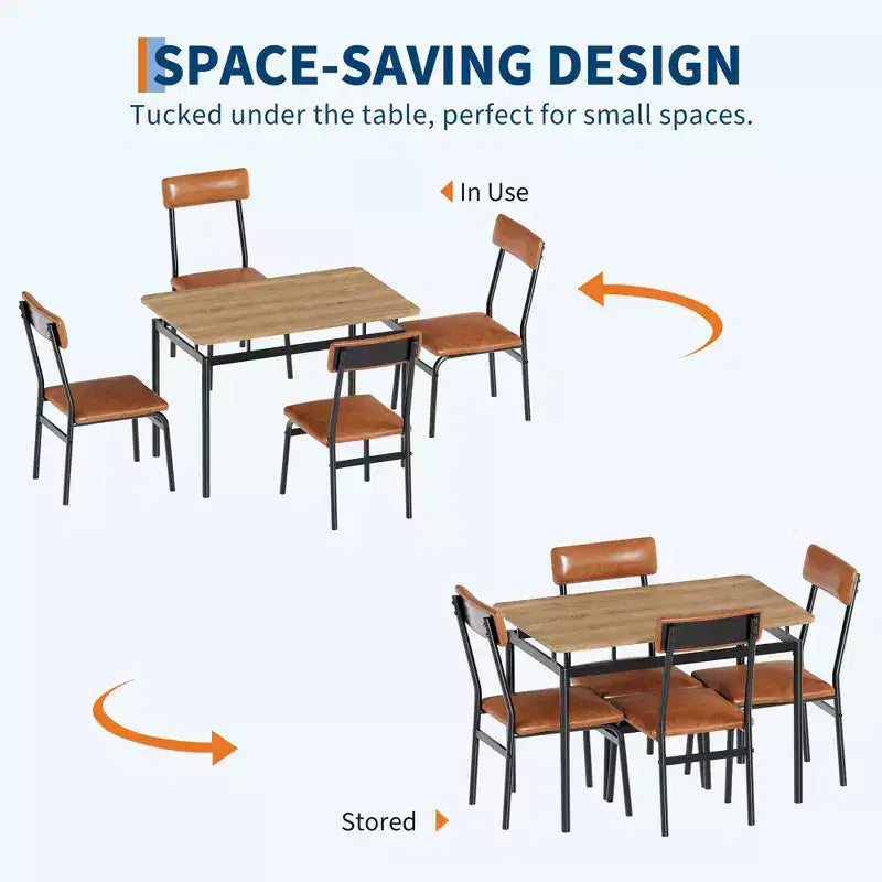 Ensemble de table à manger pour 4 personnes, 5 pièces, en bois, 4 chaises rembourrées en PU, cadre en métal, ensemble de dînette pour salle à manger, fête, appartement