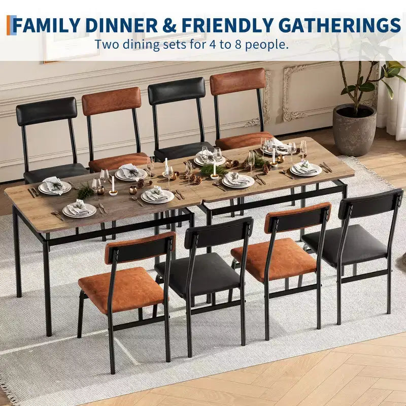 Ensemble de table à manger pour 4 personnes, 5 pièces, en bois, 4 chaises rembourrées en PU, cadre en métal, ensemble de dînette pour salle à manger, fête, appartement