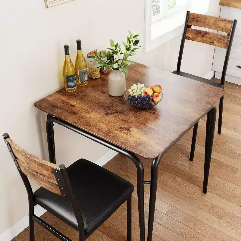 Ensemble table à manger 3 pièces pour 2 personnes, petite table de cuisine en bois avec rangement, ensemble de salle à manger carré de style ferme pour salle à manger, appartement, petit espace