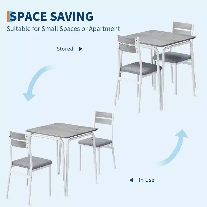 Ensemble table à manger 3 pièces pour 2 personnes, petite table de cuisine en bois avec rangement, ensemble de salle à manger carré de style ferme pour salle à manger, appartement, petit espace