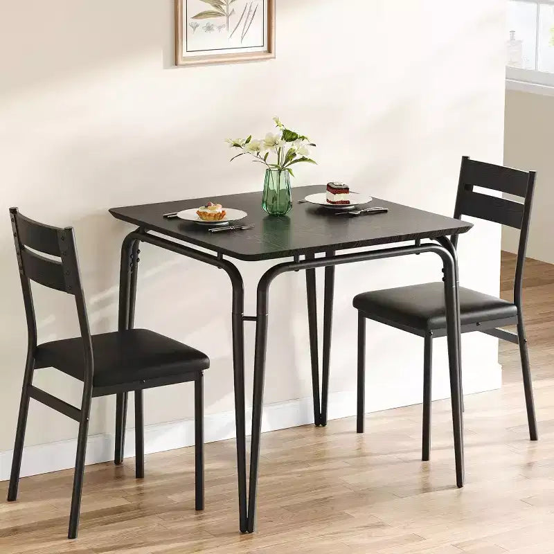 Ensemble table à manger 3 pièces pour 2 personnes, petite table de cuisine en bois avec rangement, ensemble de salle à manger carré de style ferme pour salle à manger, appartement, petit espace