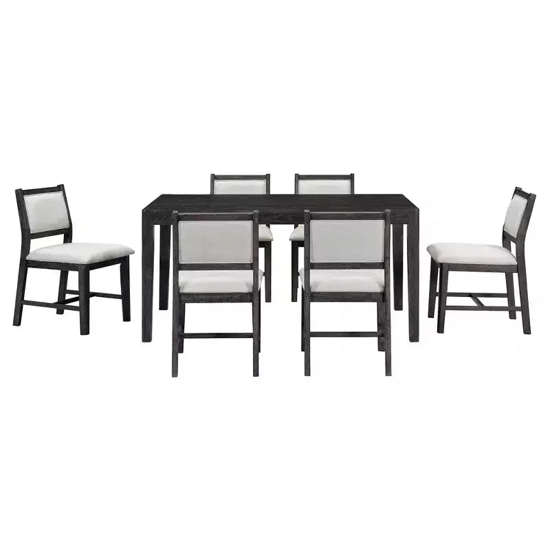 Ensemble de salle à manger rétro 7 pièces avec table rectangulaire et 6 chaises rembourrées
