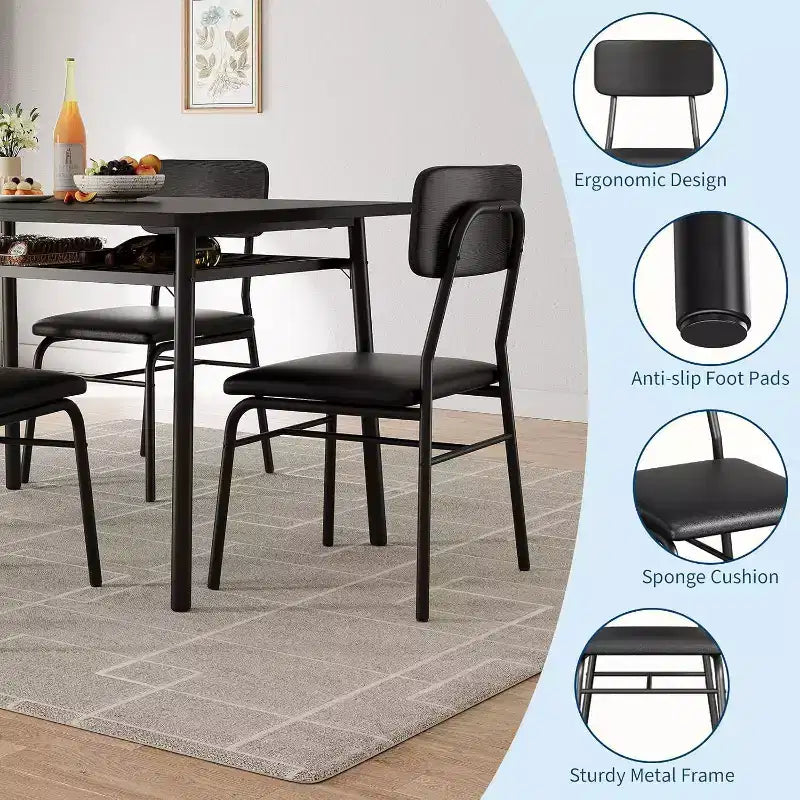 Ensemble Table à Manger Acekool pour 4 avec Étagère de Rangement, Table de Cuisine 5 Pièces et Chaises Rembourrées, Plateau en Bois et Cadre en Métal, pour Petits Espaces, Couleur Rétro