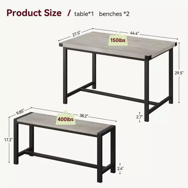 Ensemble table à manger pour 4 avec 2 bancs, ensemble de table de cuisine avec cadre en métal et panneau MDF, dinette peu encombrante pour cuisine, salle à manger