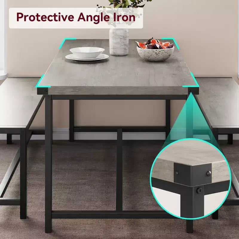 Ensemble table à manger pour 4 avec 2 bancs, ensemble de table de cuisine avec cadre en métal et panneau MDF, dinette peu encombrante pour cuisine, salle à manger