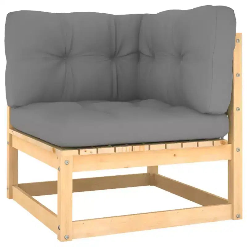 vidaXL Salon de jardin en bois naturel avec coussins gris