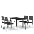 vidaXL Garden Dining Set Black PE Rattan, Powder-Coated Steel, Glass - Gray - 55.1 Table Length - 4 Items