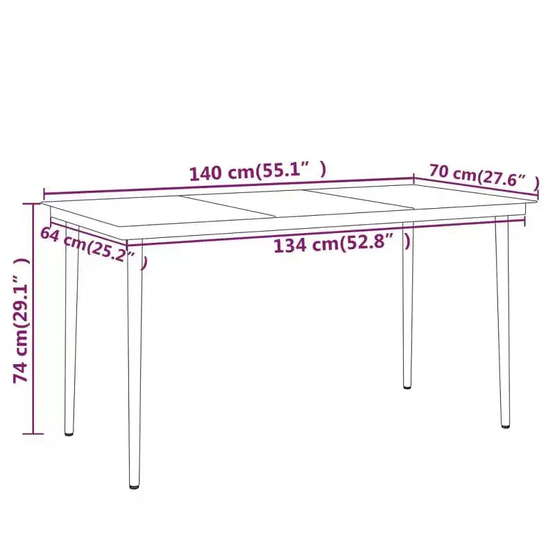 vidaXL Salon de jardin noir en résine tressée, acier thermolaqué, verre - gris - Longueur de la table 140 cm - 4 articles