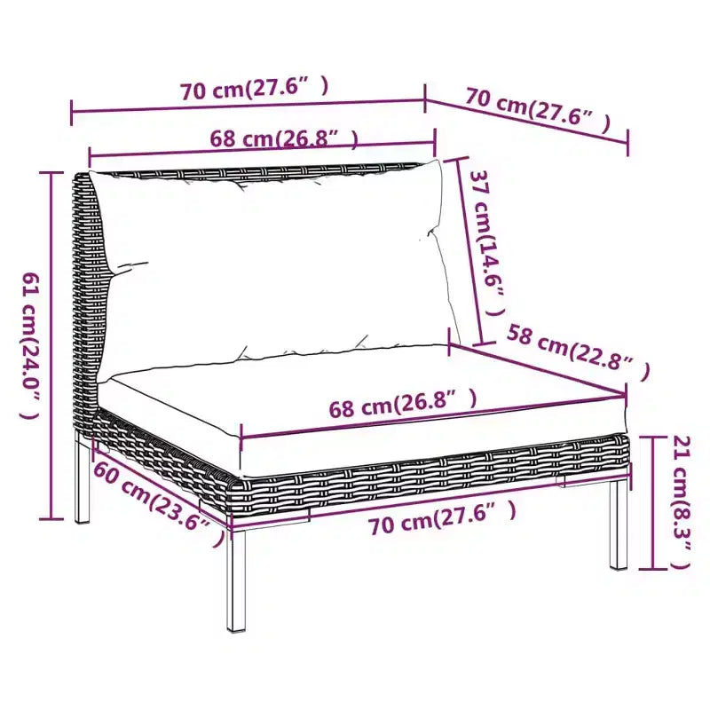 vidaXL Salon de jardin - 9 pièces - Canapé d'angle d'extérieur - Rotin synthétique gris foncé - Résistant aux intempéries - Sièges rembourrés et coussins