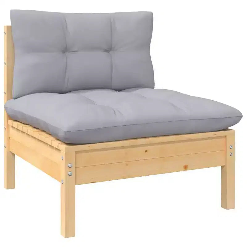 vidaXL Salon de jardin gris, bois de pin massif naturel, 100 % polyester
