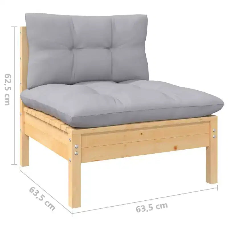 vidaXL Salon de jardin gris, bois de pin massif naturel, 100 % polyester
