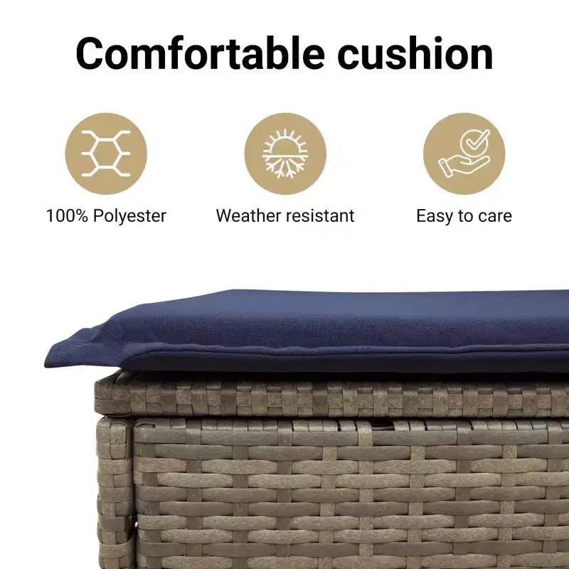 vidaXL Salon de jardin à manger 7 pièces avec coussins - résine tressée, gris et bleu marine, résistant aux intempéries, confortable, nettoyage facile