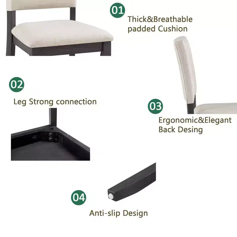 GDFStudio Amelia Ensemble de salle à manger carré 5 pièces avec 4 chaises rembourrées