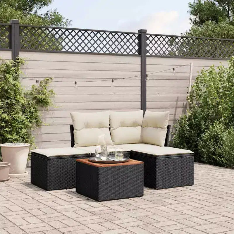 vidaXL Salon de jardin noir en résine tressée 5 pièces modulable
