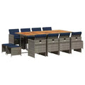 vidaXL Patio Dining Set, 12-Seater, Grey and Navy Blue, Outdoor Poly Rattan and Wood