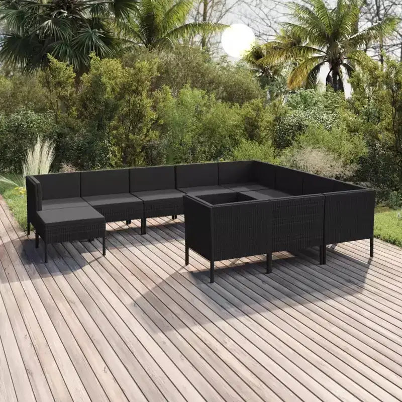 vidaXL Salon de jardin 11 pièces en résine tressée - Mobilier de jardin en rotin synthétique - Résistant aux intempéries, coussins confortables - Noir
