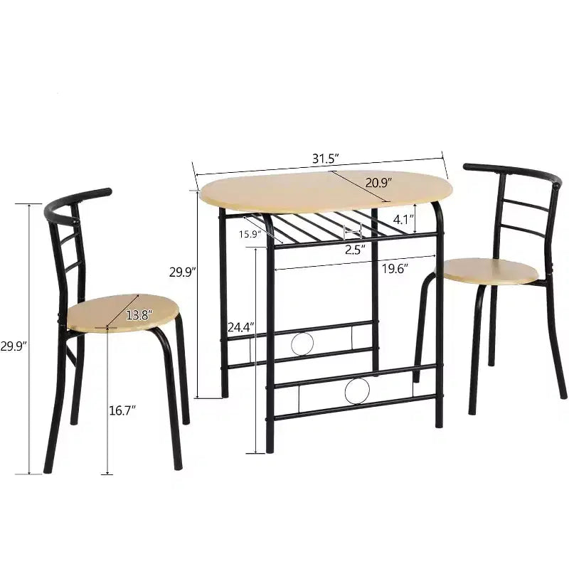 VINGLI Ensemble de salle à manger 3 pièces, petit ensemble de table de cuisine pour 2, ensemble de table de petit-déjeuner, table de cuisine en bois et 2 chaises