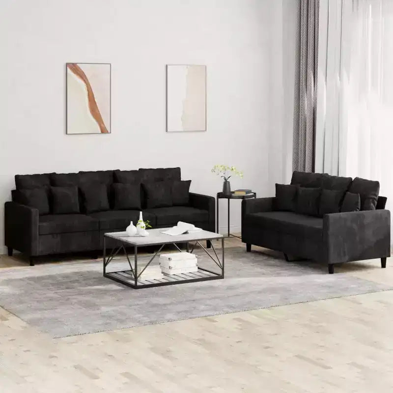 Sofa Set Black Velvet (100% polyester), metal, textilene, plywood