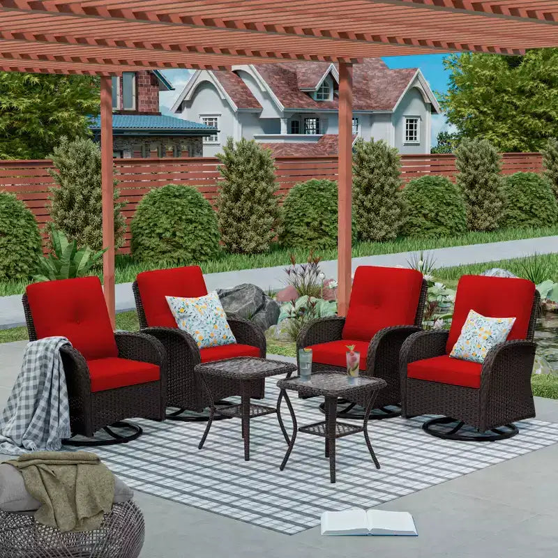 UPTIOT Ensemble de conversation de patio avec 6 fauteuils à bascule pivotants en osier