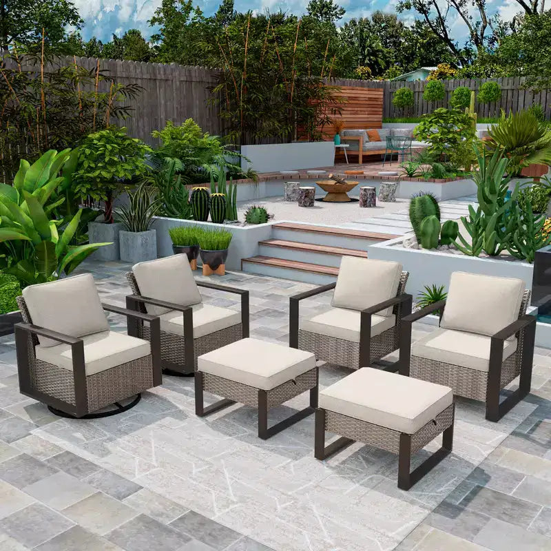 Ensemble de conversation extérieur sectionnel 6 pièces en osier UPTIO