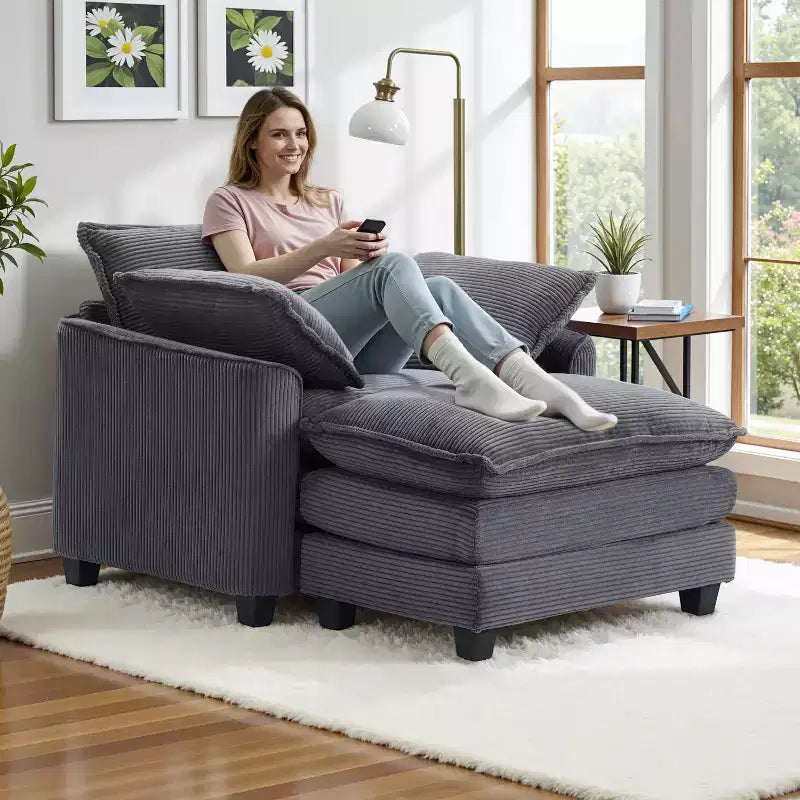 EHMKNP Fauteuil canapé Cloud confortable de 101 cm de large - Ensemble fauteuil et ottoman surdimensionnés en velours côtelé, rembourrage moelleux et assise extra-profonde pour les petits salons