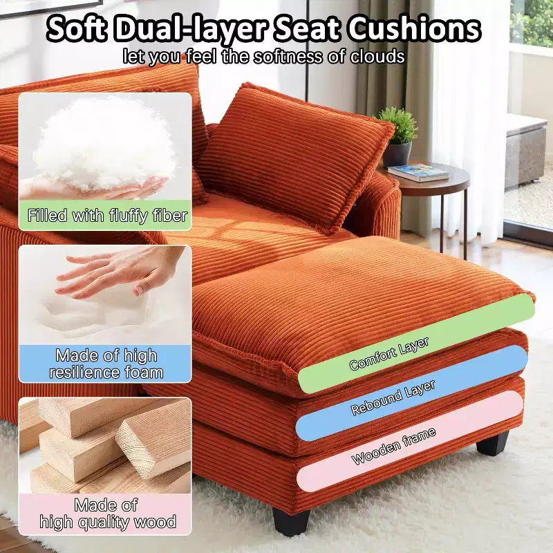 EHMKNP Fauteuil canapé Cloud confortable de 101 cm de large - Ensemble fauteuil et ottoman surdimensionnés en velours côtelé, rembourrage moelleux et assise extra-profonde pour les petits salons