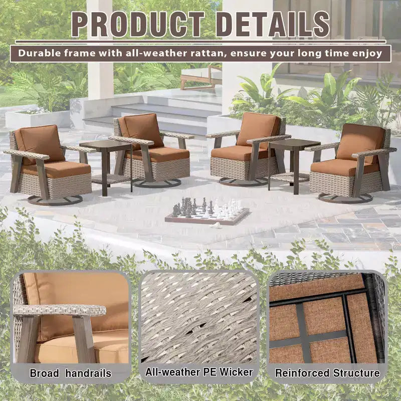 UPTIOT Ensemble de conversation extérieur en osier 6 pièces