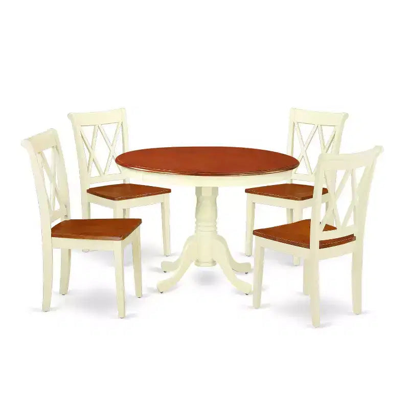 Round Dining Set 5pc - 42 Inch Table & 4 Chairs - Baroque Style Kitchen Set
