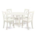 Antique Dinette Set 5 Piece Table & Chairs Linen White Faux Leather Seats Home Kitchen Furniture