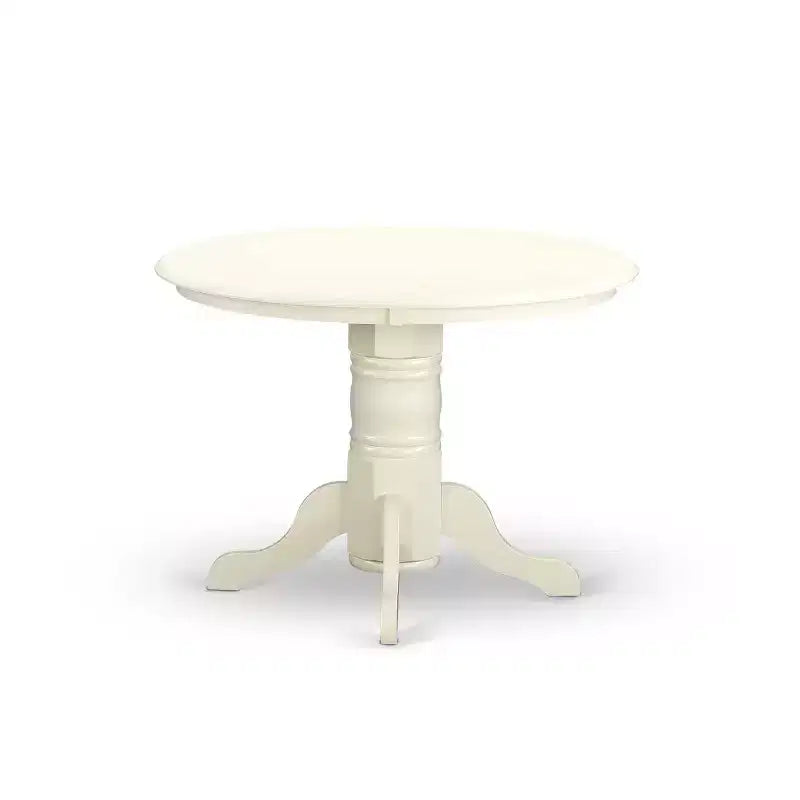Ensemble Table à Manger Ronde 3 pièces - Table de 42 pouces et 2 Chaises Parsons - Pieds Blanc Lin - Tissu Beige Clair