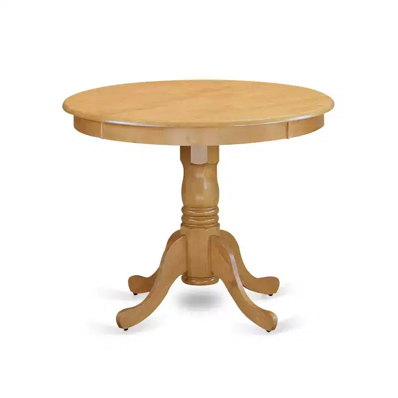Ensemble de salle à manger rond médiéval - Ensemble table et chaises 3 pièces - Finition chêne - Tissu lin kaki foncé - Salle à manger confortable