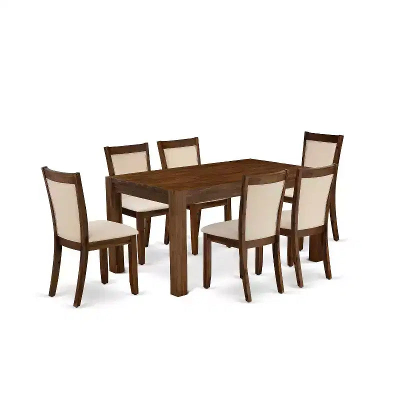 HomeStock 7-Piece Sand Blasted Black Finish Solid Wood Top Dining Table with 6 Chairs