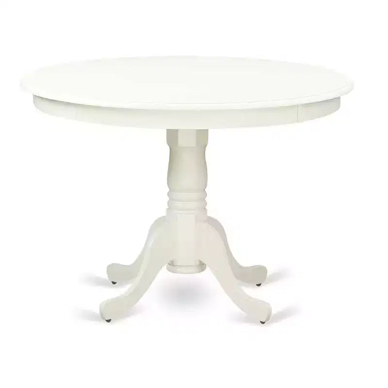 Ensemble Table Ronde de Cuisine Vintage - 3 pièces Table & 2 Chaises - Pieds Blanc Lin - Tissu Beige Clair