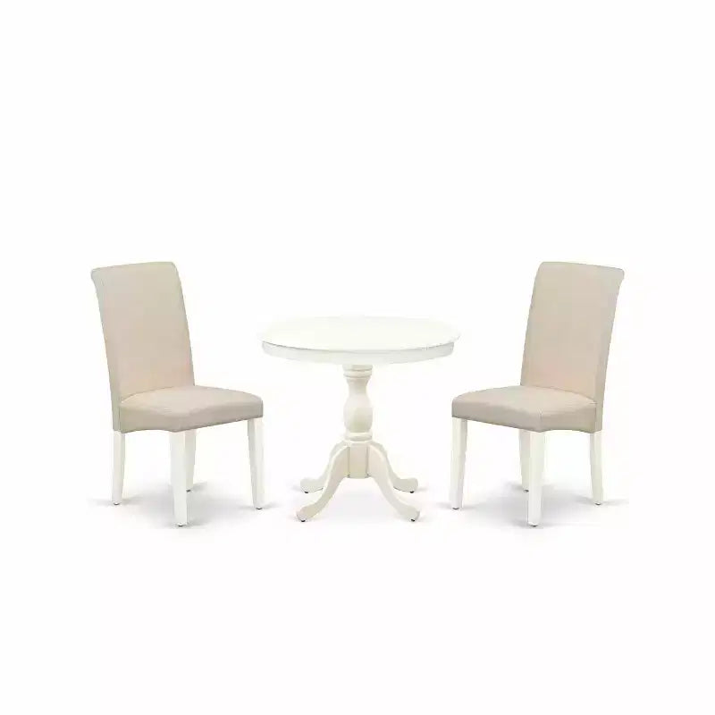 HomeStock 3-Piece Linen White Finish Solid Wood Top - Dining Room Set with High Back - Seats 4