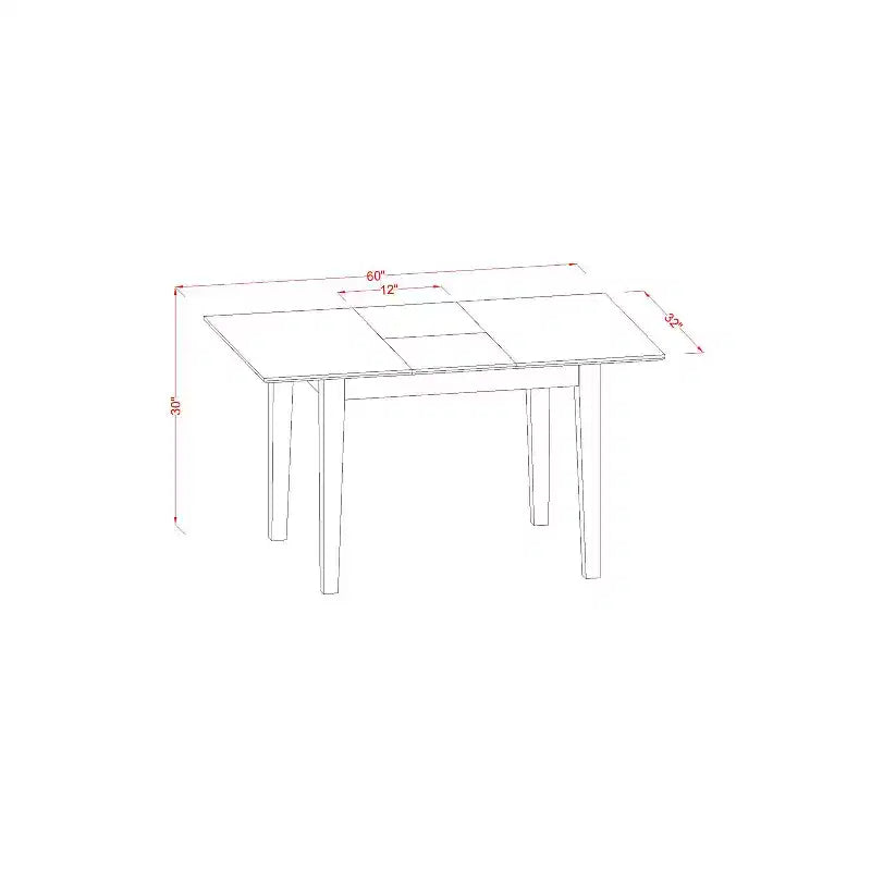 Ensemble table à manger et 4 chaises 5 pièces, rectangulaire avec rallonge papillon, finition acajou, 81x152 cm