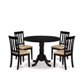 Dining Set - 5 Piece Round Table & 4 Linen Chairs - 42x42 Inch Black Kitchen Set