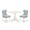 3-Piece Linen White Solid Wood Top - Dining Room Set Seats-4