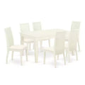 HomeStock 7-Piece Rectangle Buttermilk & Cherry Finish Solid Wood Top Dining Table with 6-Chairs with Butterfly Leaf