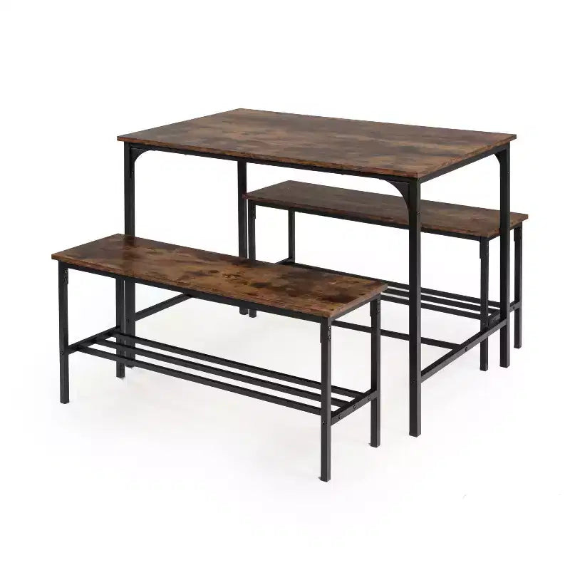 Homy Casa Ensemble de 3 pièces table et chaises de salle à manger pour petits espaces avec cadre en métal, plateau en bois manufacturé, marron