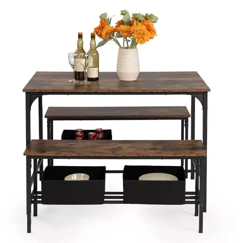 Homy Casa Ensemble de 3 pièces table et chaises de salle à manger pour petits espaces avec cadre en métal, plateau en bois manufacturé, marron
