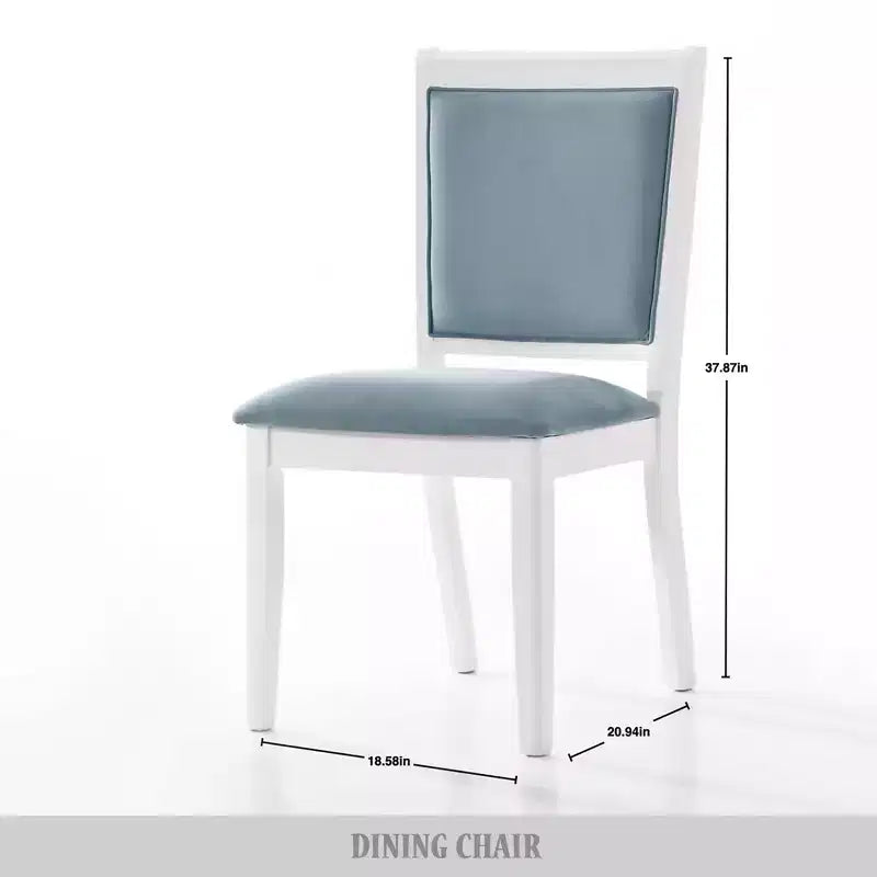 ChaletPosh Ensemble de salle à manger 7 pièces blanc avec chaises de salle à manger en velours bleu clair