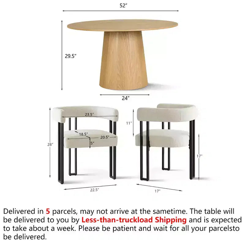 Ensemble de salle à manger rond 7 pièces avec 6 chaises rembourrées en chenille, table moderne sur pied de 52 po avec chaises de salle à manger à pieds en métal pour la cuisine-Panipeachy