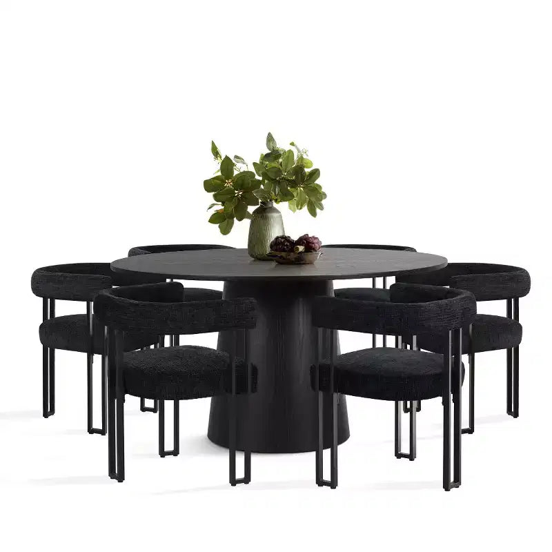 Ensemble de salle à manger rond 7 pièces avec 6 chaises rembourrées en chenille, table moderne sur pied de 52 po avec chaises de salle à manger à pieds en métal pour la cuisine-Panipeachy