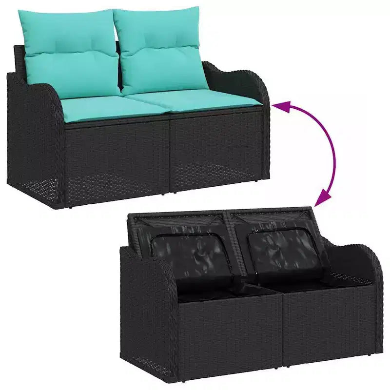 vidaXL Salon de jardin avec coussins 6 pcs résine tressée Noir - Noir Bleu