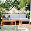 MAYEERTY Outdoor Backyard Patio Wood 5 Pieces Sectional Sofa Seating Group Set with Cushions Natural Finish & Gray Cushions