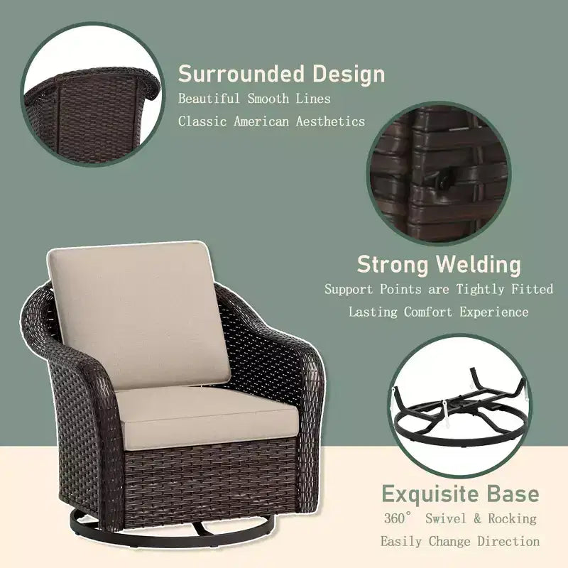 Ensemble de patio extérieur UPTIOT : canapé 3 places, 2 fauteuils pivotants et basculants et foyer de 50 000 BTU pour un confort et une chaleur toutes saisons.
