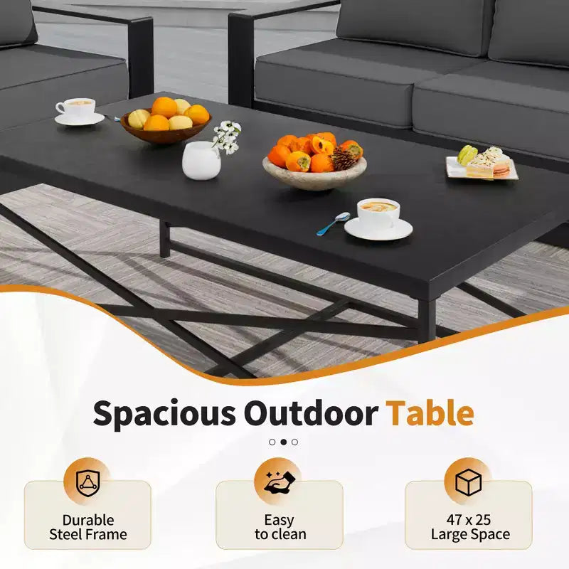 Ensemble d'extérieur 5 pièces UPTIOT : canapé 3 places, 2 chaises, foyer et table basse avec tissu oléfine imperméable pour patio/arrière-cour