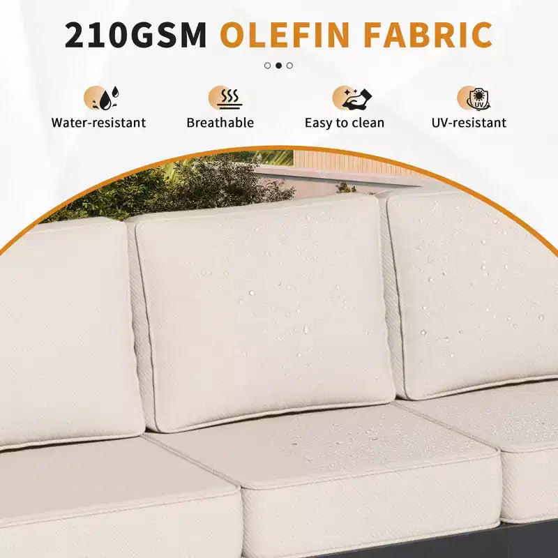 Ensemble d'extérieur 5 pièces UPTIOT : canapé 3 places, 2 chaises, foyer et table basse avec tissu oléfine imperméable pour patio/arrière-cour