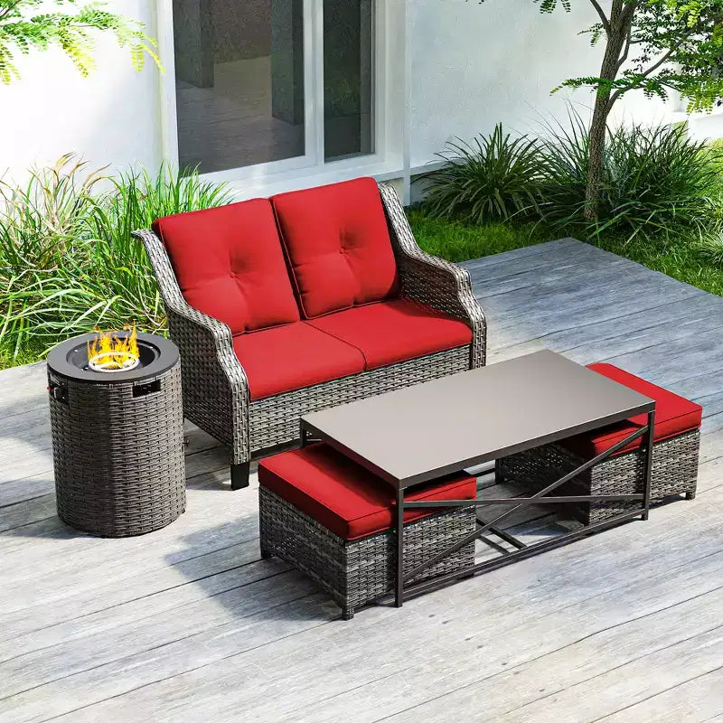 Salon de jardin UPTIOT avec brasero et poufs