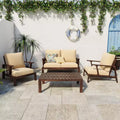 Bestier Acacia Wood Patio Sofa Set for 4 with Cushions & Coffee Table, Modern Patio Furniture